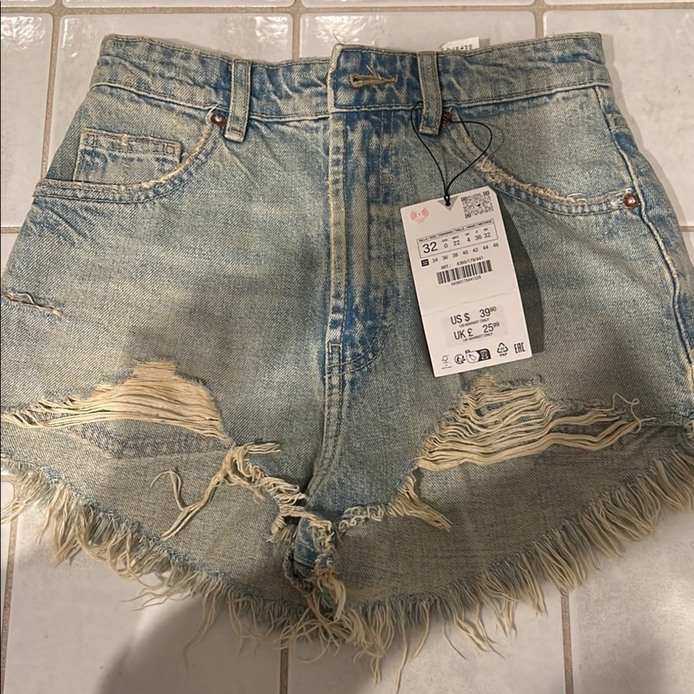 ☀️SUMMER☀️ - Zara Blue Jean Shorts Distressed High-Waisted